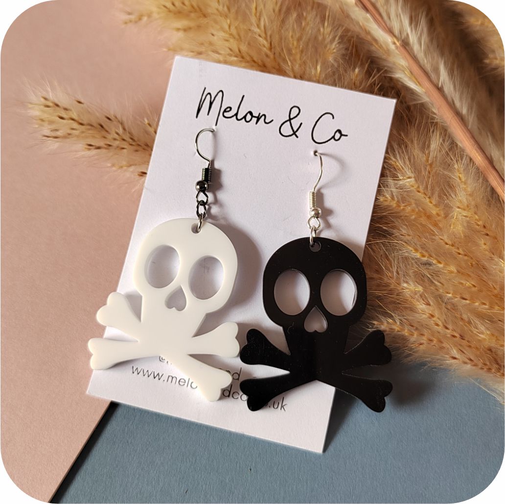 Odd Acrylic Skull and Crossbones Earrings