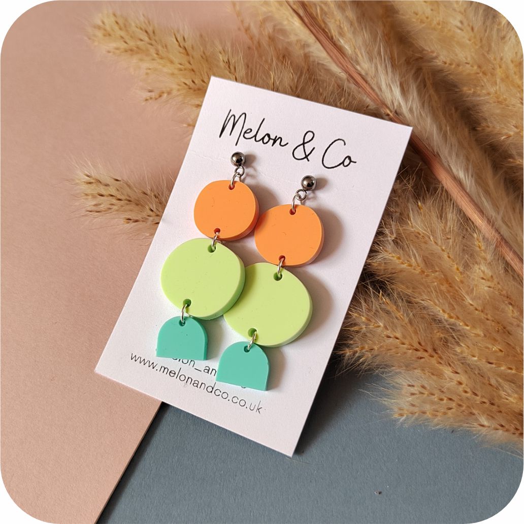 Acrylic Boho Drop Earrings - Funky Pastels