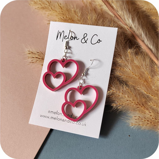 Acrylic Double Heart Earrings - Various Colours