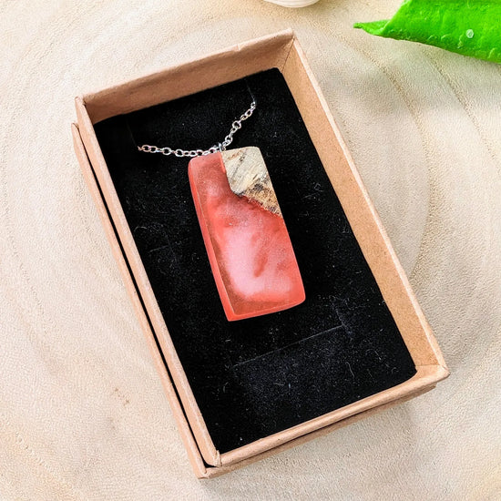 Peach Resin and Wood Necklace - Handmade Pendant