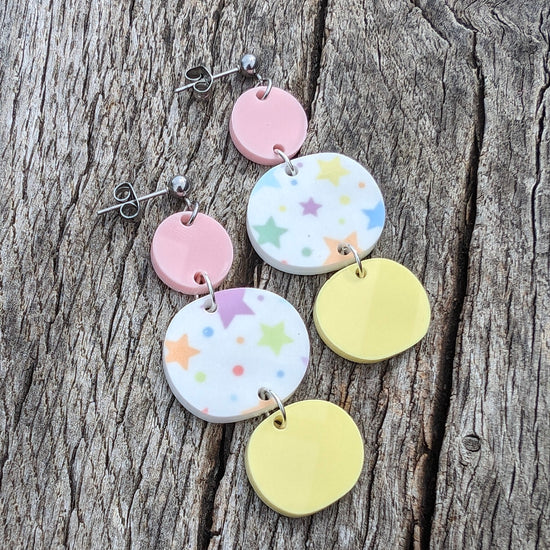 Pink, yellow and pastel Star earrings