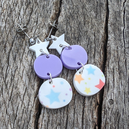 Pastel Star Acrylic Earrings - White star and Purple Drops