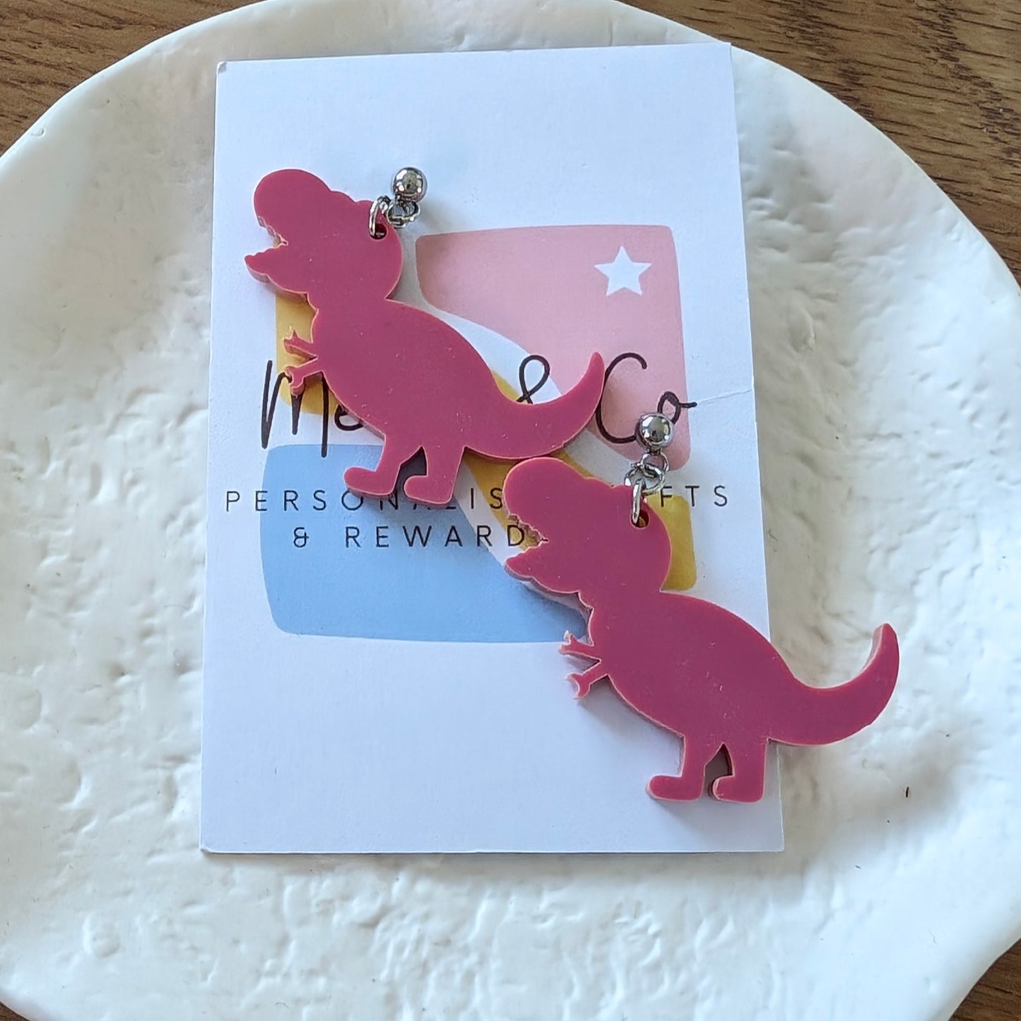 Acrylic Dinosaur Earrings - Rose Pink