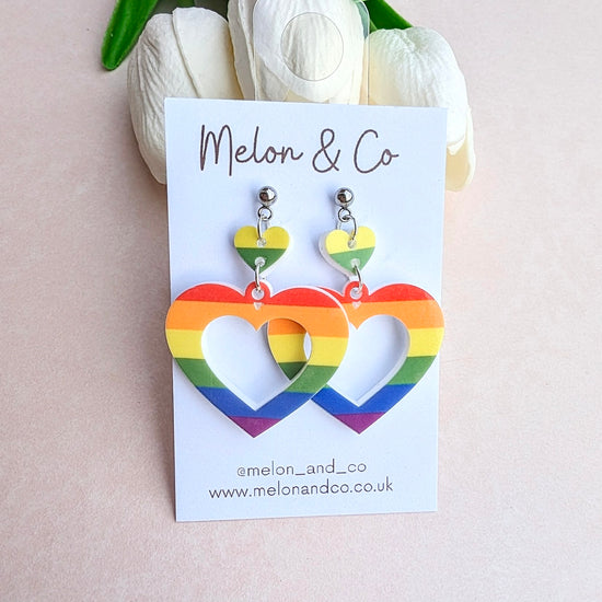 Pride Earrings - Rainbow Heart Earrings