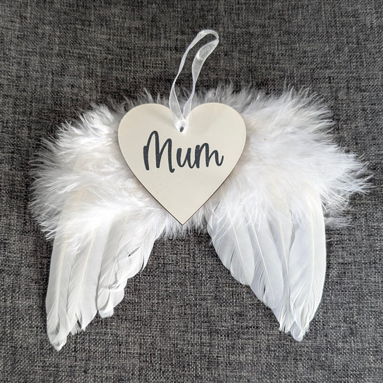 Memorial Wings Decoration - White Feather Angel Wings with Heart