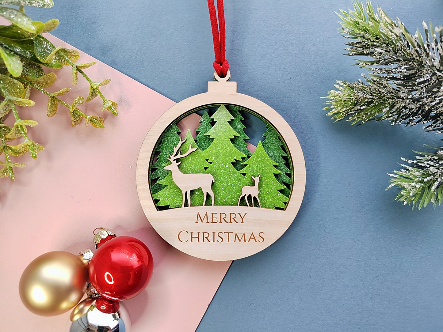 Handpainted Layered Wooden Stag Bauble