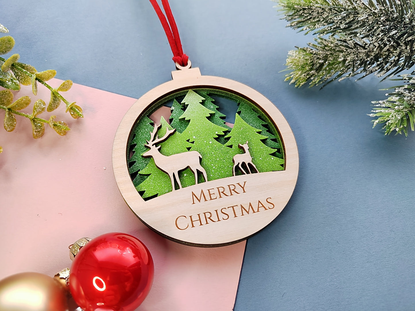 Handpainted Layered Wooden Stag Bauble