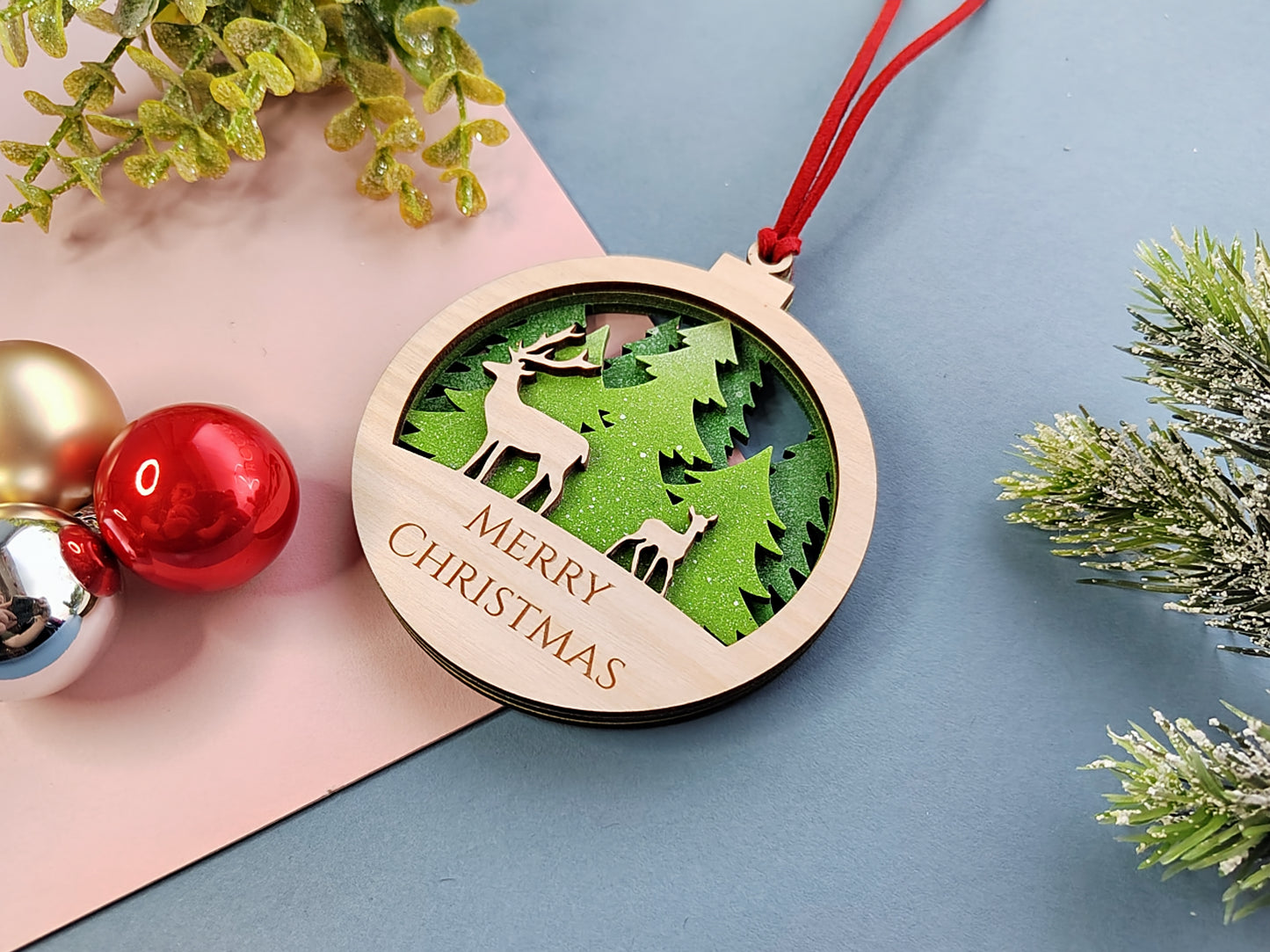 Handpainted Layered Wooden Stag Bauble