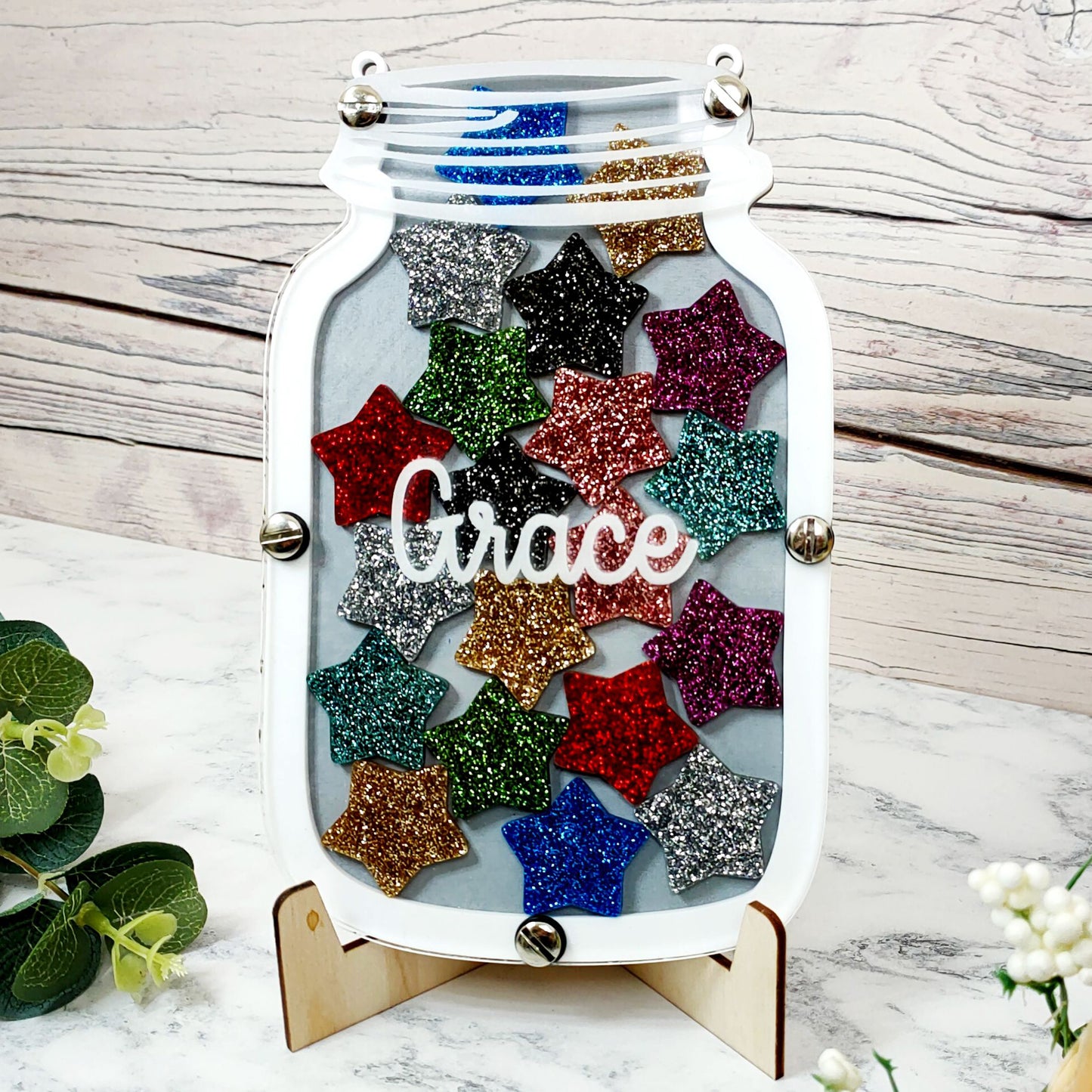 Grey and White Multi-coloured Glitter Reward Jar