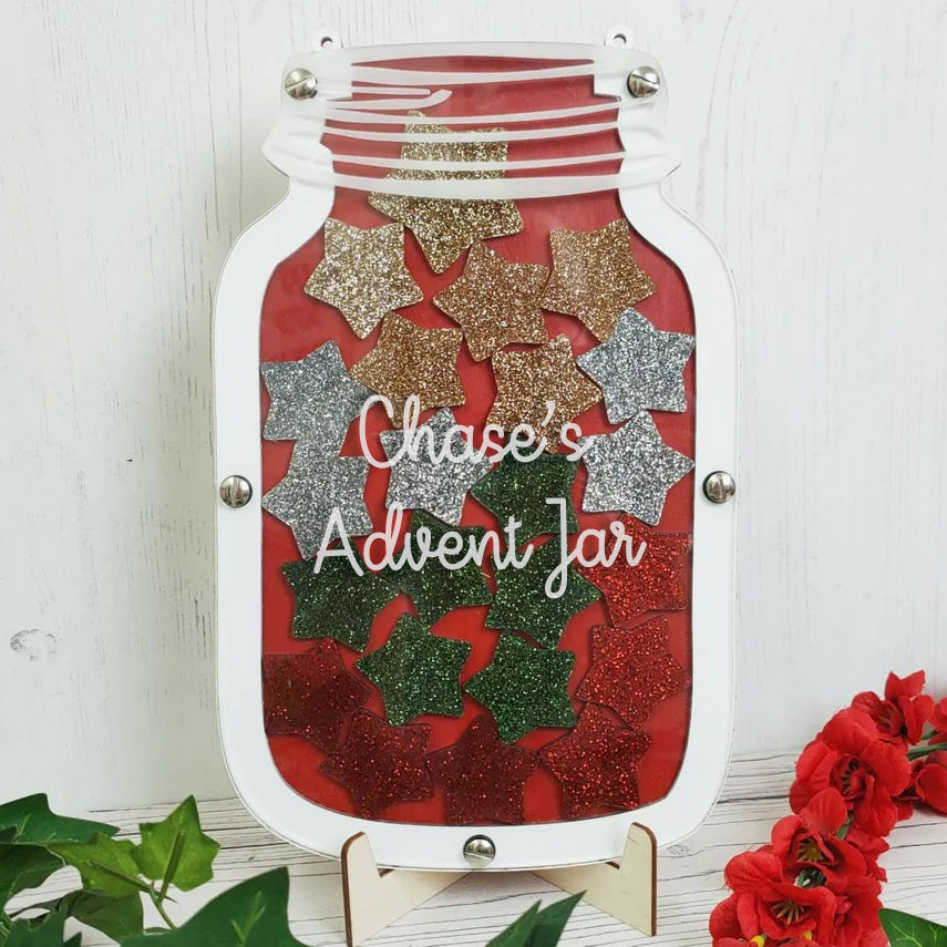 Red and White Large Glitter Advent Jar