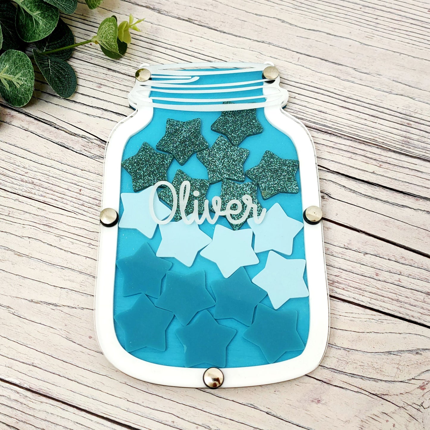 Teal and White Glitter Reward Jar