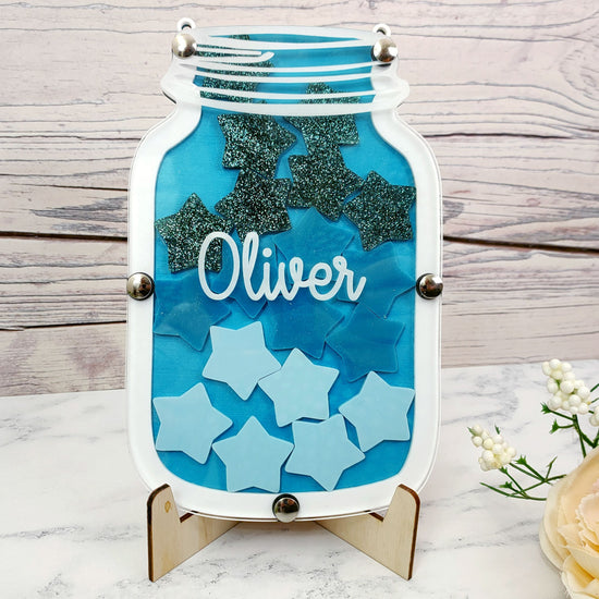 Teal and White Glitter Reward Jar