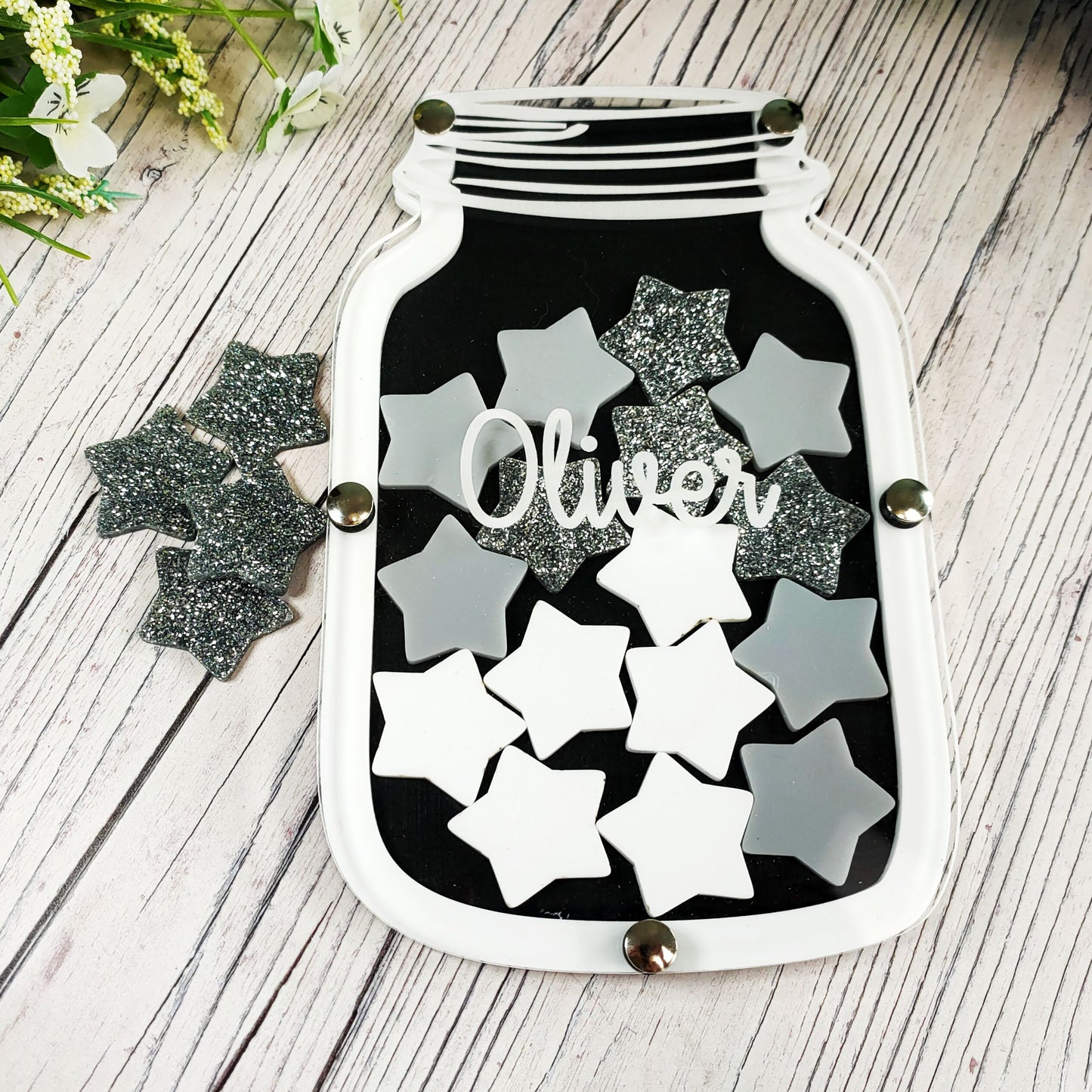 Black and White Glitter Reward Jar