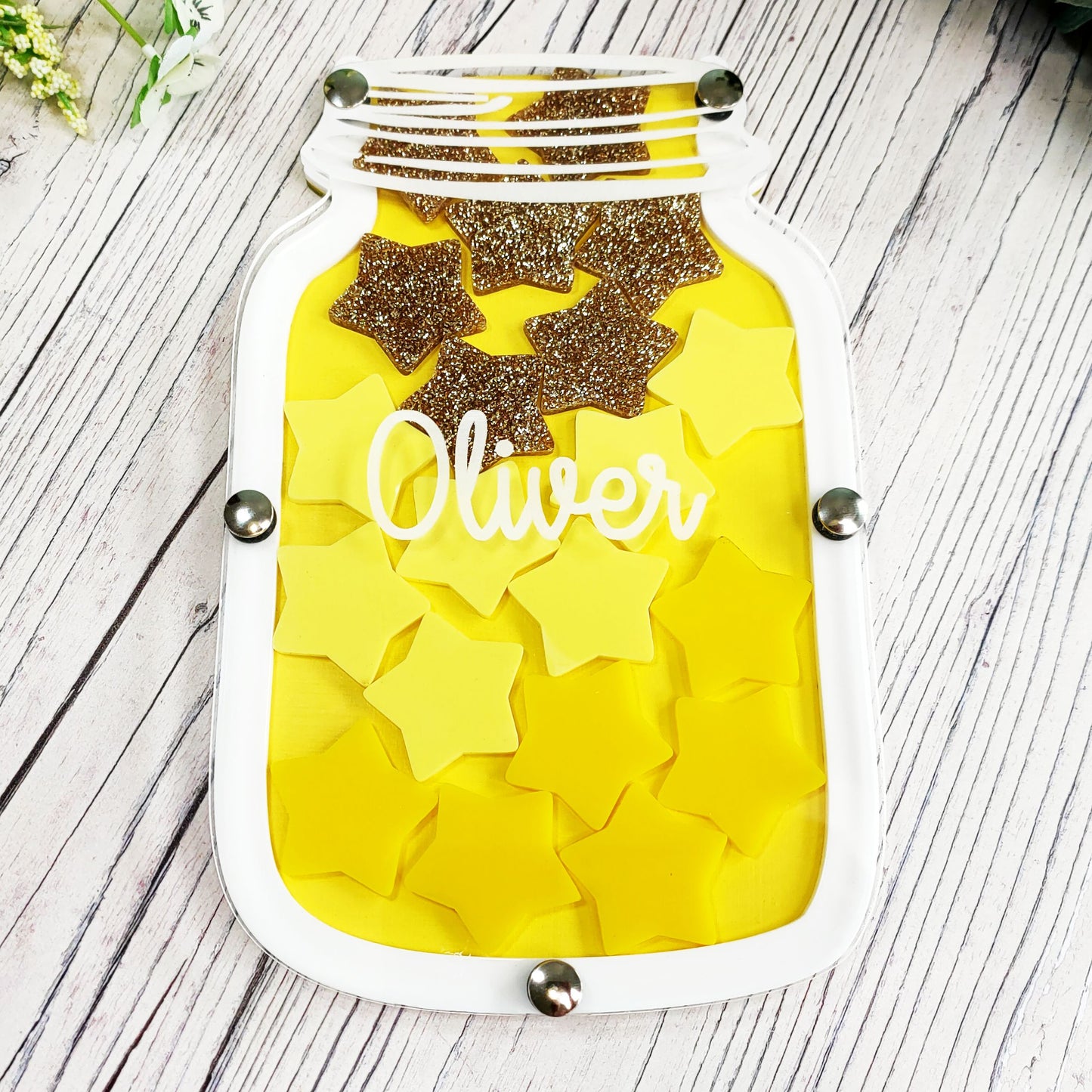 Yellow and White Glitter Reward Jar