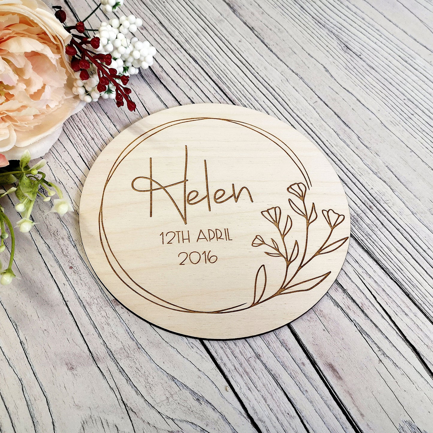 Birth Announcement Plaque - Flowers