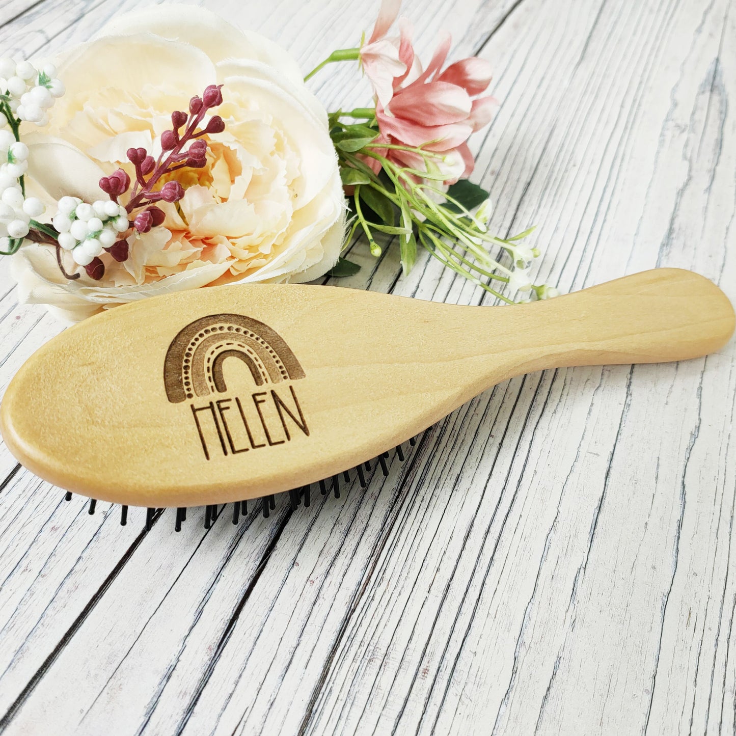 Wooden Hair Brush - Rainbow Name