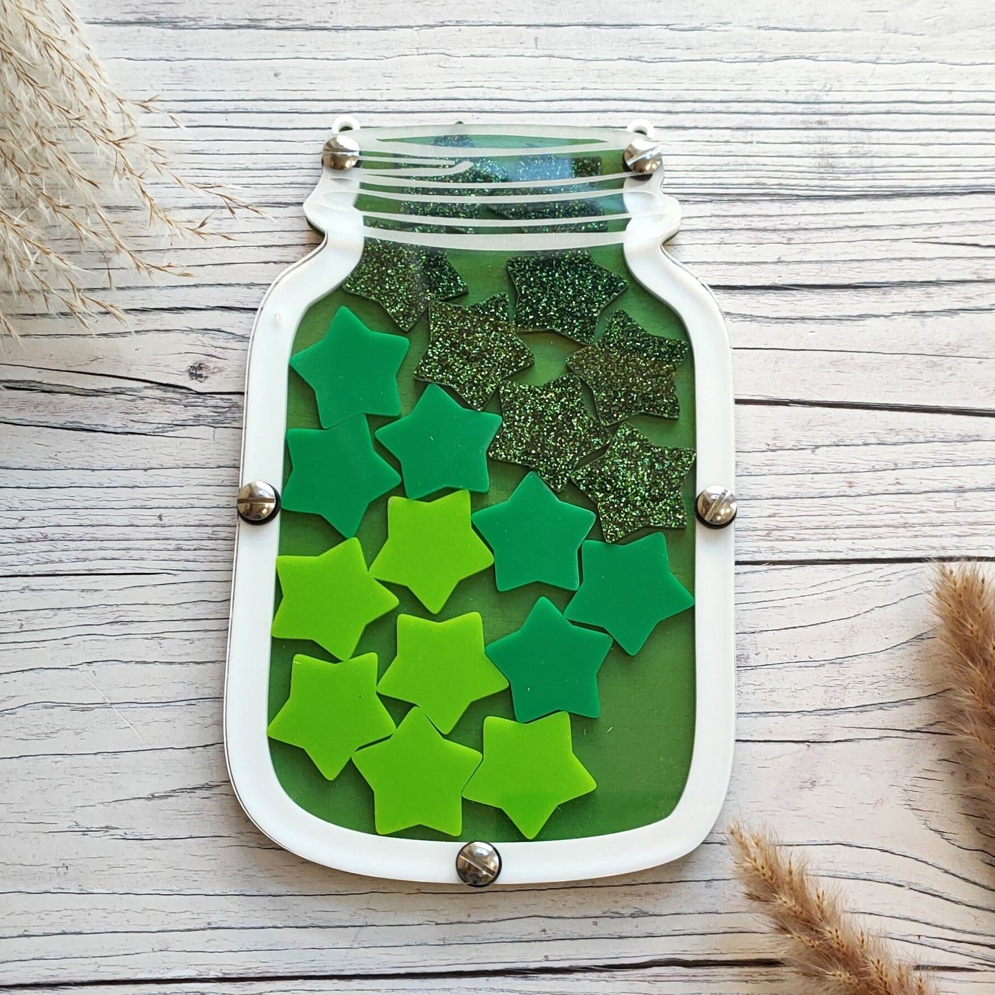 Green and White Glitter Reward Jar