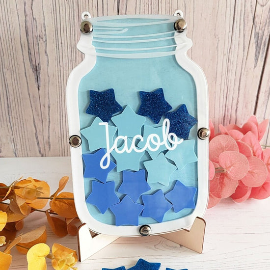 Blue and White Glitter Reward Jar